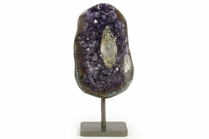 Dark Purple Amethyst Geode w/ Calcite on Metal Stand - Uruguay #342699